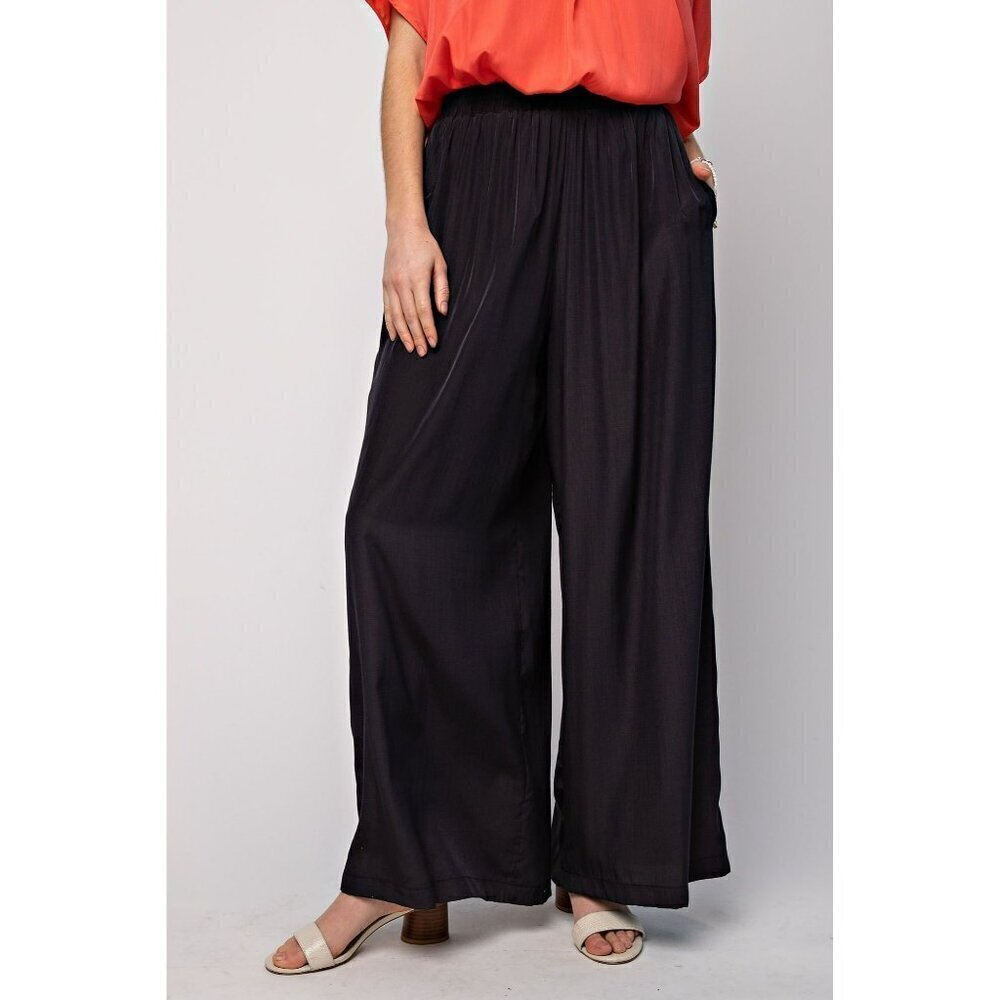 Easy Like a Sunday Soft Satin Wide Leg Pants in Black